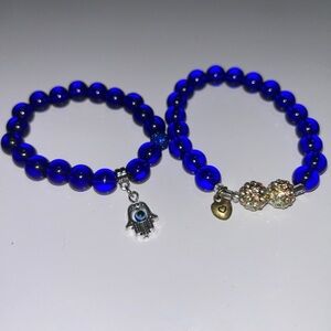 Blue Evil Eye & Heart Charm Bracelet Set